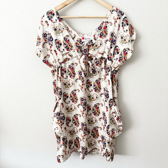 BALCONY | White Mod Floral Dress Side Pockets Bow Front Y2K Style | Size Medium - Picture 5 of 9
